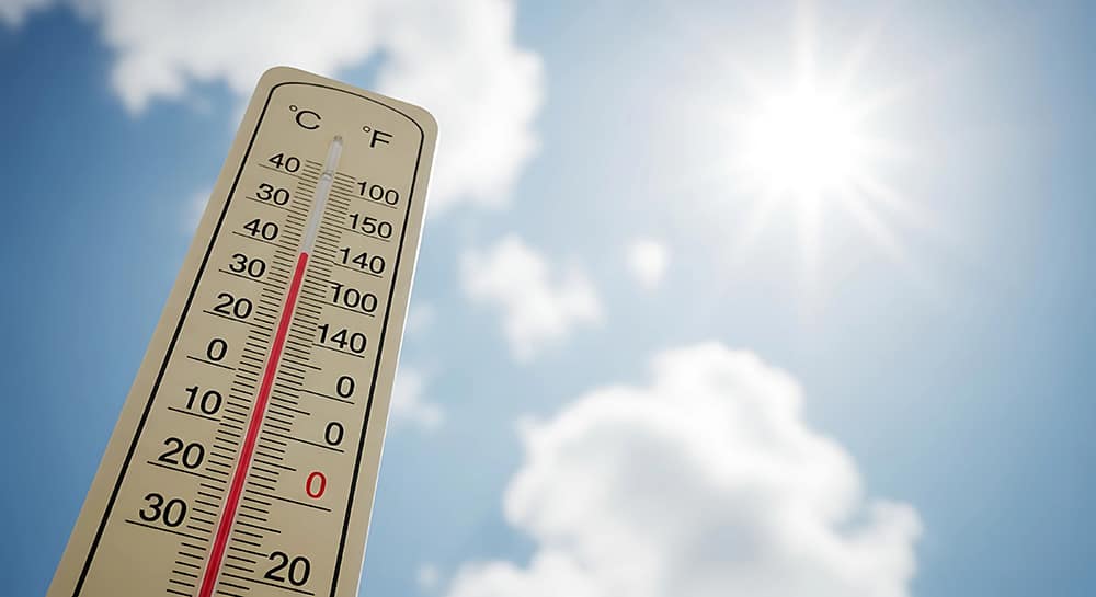 Climate Change travel blue sky and thermometer