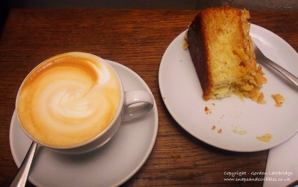 flat white and cake