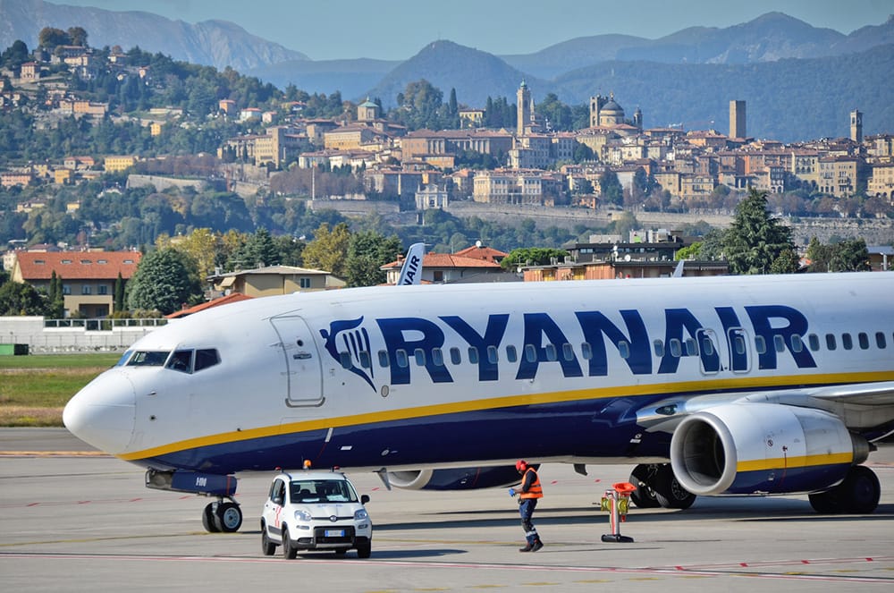 Budget airlines vs Spain Ryanair aircraft at airport