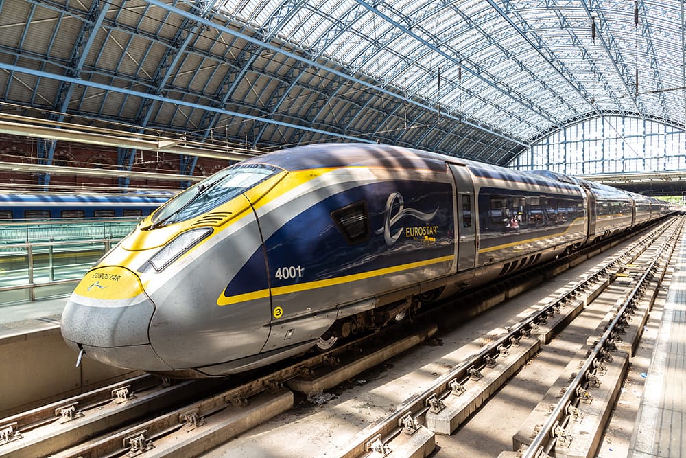 International train travel Eurostar at London St Pancras station