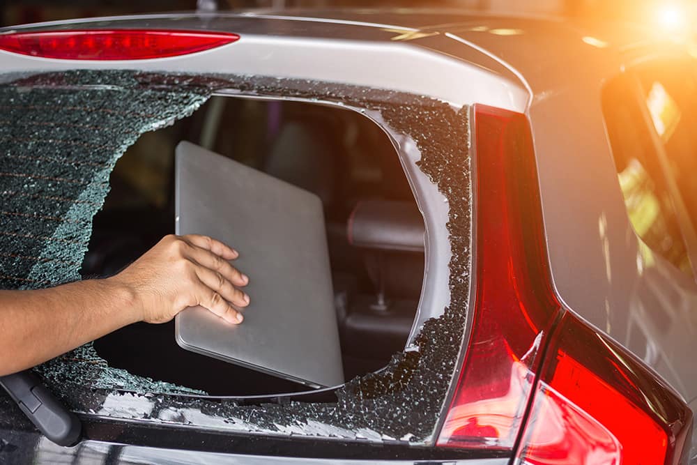 Theft from Rental Cars window smashed grabbing a laptop computer