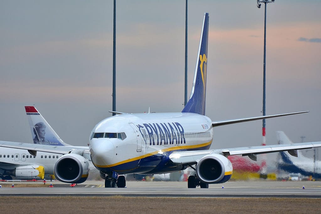 Ryanair flight on the ground at airport